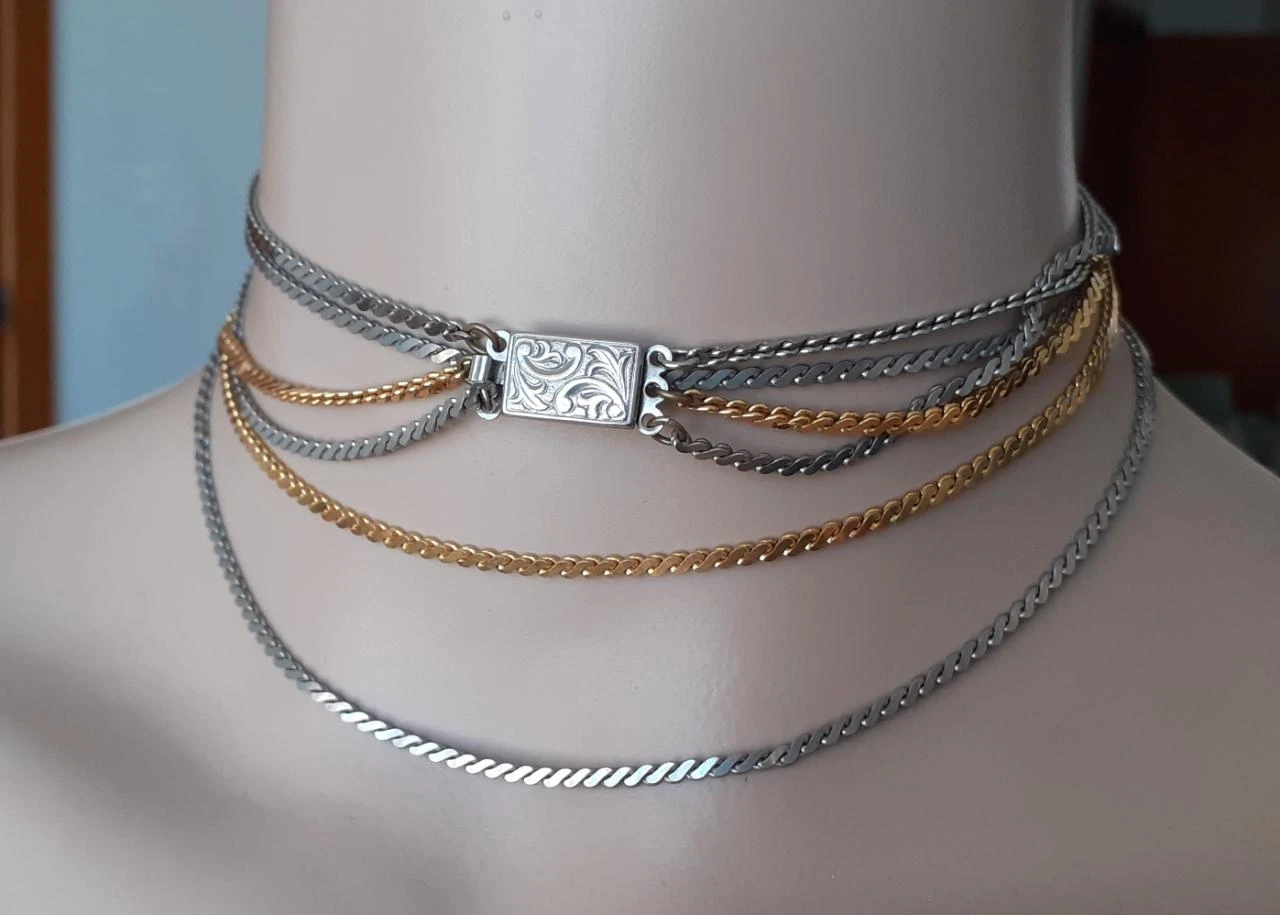 Vintage silver and gold layered gourmet '80 necklace – photo 7